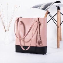 (pink) Fashion Color Block Shoulder Bag Large Capacity Fringe Tote Bag Preppy Style Women's Bag for Commute & Casual