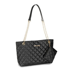 (Black) 2026 Fashion Simple Letter Decor Chain Shoulder Bag Quilted Mini Wallet Pouch Tote Bag Women's Crossbody Bag