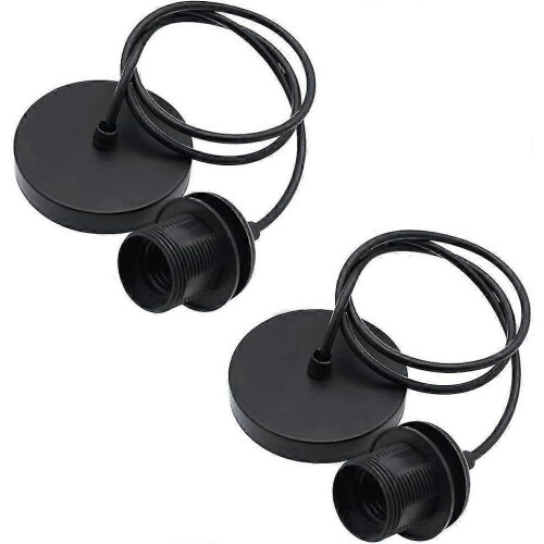 2 Pieces E27 Black Chrome Lamp Ceiling Rose Light Fitting - DD