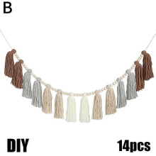(Gray) Rainbow Wooden Bead Tassel String Pastel Rainbow Tassel Garland Bohemian