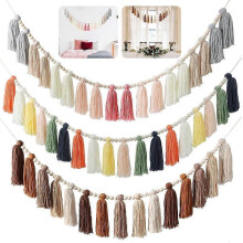 (Brown) Rainbow Wooden Bead Tassel String Pastel Rainbow Tassel Garland Bohemian
