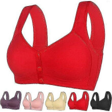 (S, Red) Daisy Bra Front Closure, Women's Daisy Bra, Front Snaps Button Bras No Underwire Push Up High Support Sports Push Up Bra