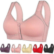(L, Pink) Daisy Bra Front Closure, Women's Daisy Bra, Front Snaps Button Bras No Underwire Push Up High Support Sports Push Up Bra