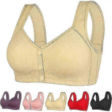 (2XL, Yellow) Daisy Bra Front Closure, Women's Daisy Bra, Front Snaps Button Bras No Underwire Push Up High Support Sports Push Up Bra
