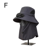 (Dark grey)Wide Brim Solar Fan Outdoor Sunscreen Sun Hat With Fan and Mask Hot 2024