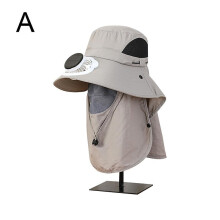 (gray)Wide Brim Solar Fan Outdoor Sunscreen Sun Hat With Fan and Mask Hot 2024