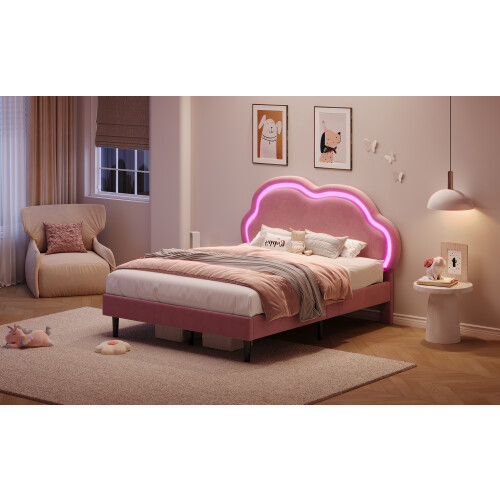 4ft6 Double Bed with LED Adjustable Cloud Headboard Upholstered Frame 2