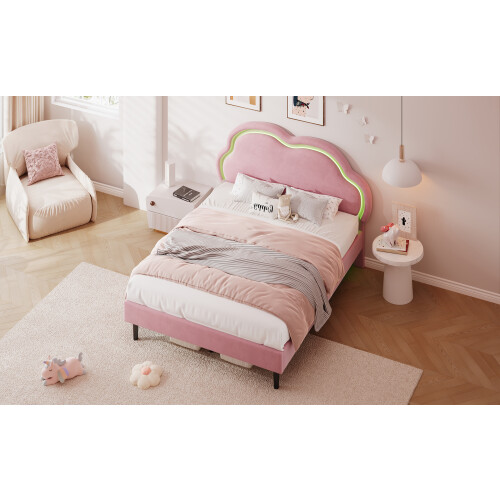 4ft6 Double Bed with LED Adjustable Cloud Headboard Upholstered Frame 1