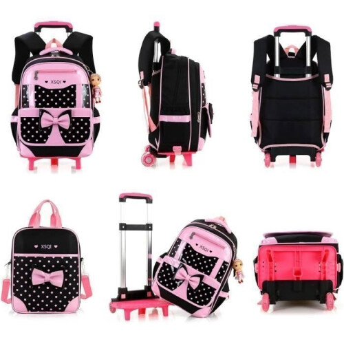 Rolling Backpack - LECOO - Girl's Model - Pink - 6 Wheels - Comfortable and Practical 2