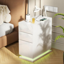 LED Bedside Table with 3 Drawers Bedside Cabinet for Bedroom Living Room UK Plug