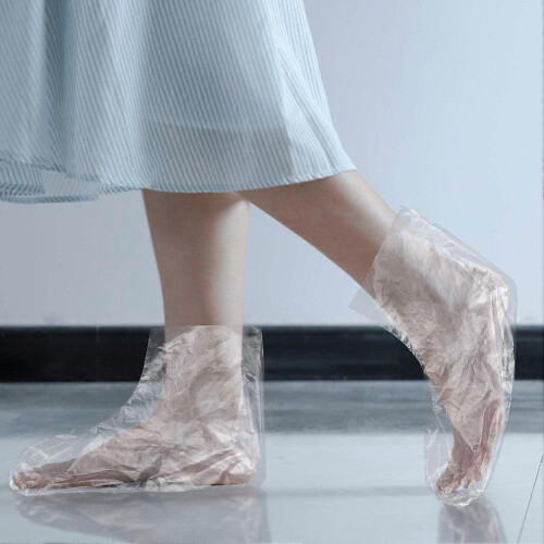 100pcs Disposable Plastic Foot Covers Bags Clear Booties Paraffin Bath 2