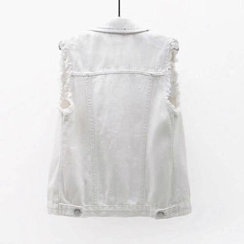 (S,White)Women Spring And Autumn Coats Solid Sleeveless Denim Jacket Outerwear - PJ 2
