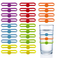 Glass Markers, Pack Of 24 Wine Markers, Silicone Glass Markers, Reusable Cup Markers for Home, Bar, Party Accessories - PJ