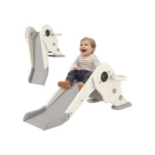 3-in-1 Kids Slide with Basketball Hoop, Climber, Anti-Slip Steps for Toddlers, Ages 2-5 Years, Cream White