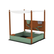 Wood Sandpit with Canopy, Storage Bins, Funnel, Liner, Chutes, Bucket with Tap, 116 x 112.5 x 128 cm, Green