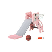 3 in 1 Baby Slide for Indoor Use with Climber, Basketball Hoop, Basketball, for Ages 18-36 Months - Pink