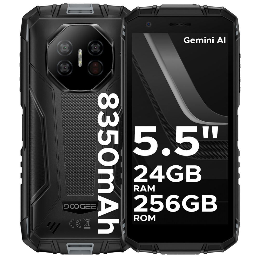 Doogee Fire 3 Ultra Rugged Smartphone, 8350Mah, Android 15 Mini Rugged Phone With Gemini Ai, 5.5" Hd+, Octa Core, 24Gb+256Gb Mobile Phone, 20Mp Grey 6923740276884