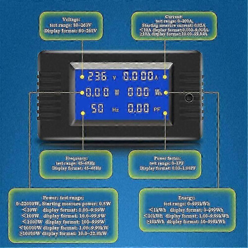 Digital Power Meter AC Voltage Current Watt Power Frequency Factor Energy Meter 1