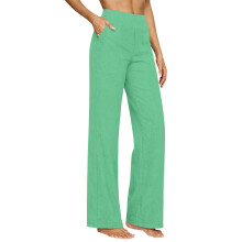 Women Faux Linen Elastic High Waist Loose Fit Lounges-Mint XL
