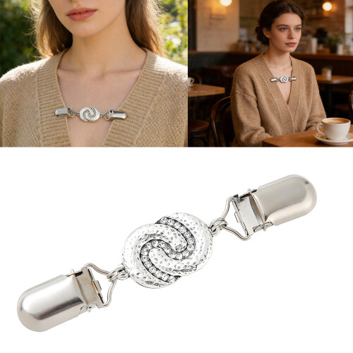 Creative Rhinestones Sweater Holder Clip Elegant-Silver 2