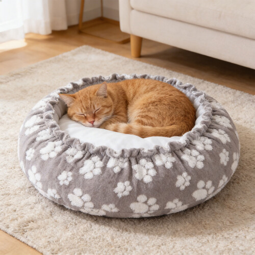 Washable Waterproof Round Shape Pet Bed Cover-Light Grey L 2