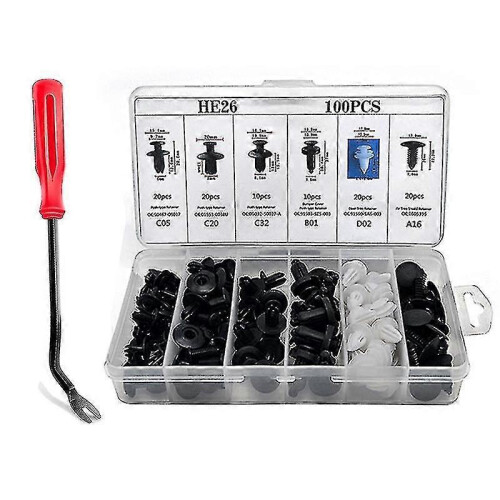 100pc Plastic Rivets Fastener Fender Bumper Push Clips W / Removal Tool for - RIpj