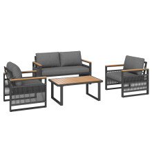 4 Seater Garden Set with Plastic Wood Coffee Table & Handrail
