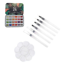 (Combination 2) 24 Colors Pearlescent Pigment Watercolors Set Shining Metallic Gouache Paint Portable Iron Palette