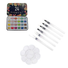(Combined 1) 24 Colors Pearlescent Pigment Watercolors Set Shining Metallic Gouache Paint Portable Iron Palette