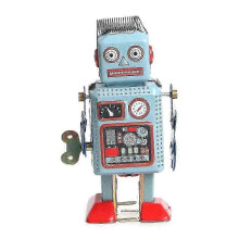Vintage-Style Wind-Up Tin Robot Toy with Mechanical Walking Action and Movable Arms - Classic Children's Gift