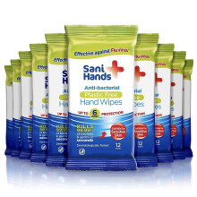 10x Sani Disinfection Antibacterial Wet Hand Wipes 12 wipes Plastic Free White