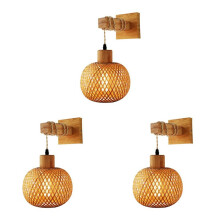 3X Retro Japanese Style Bamboo Bedside Wall Lamp Restaurant Rattan Lampmine Bedroom Background Wall Lamps