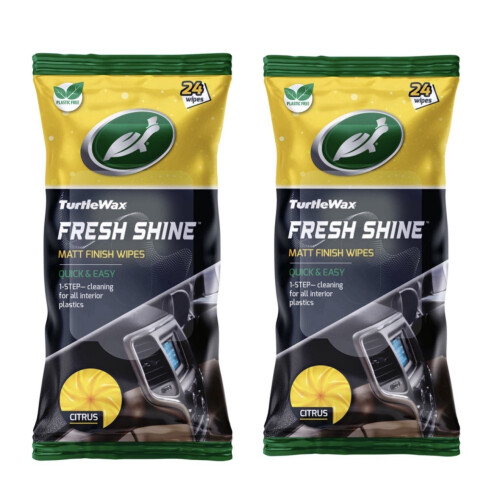 2x Pack Turtle Wax Fresh Shine Matt Wipes Spring Fresh for Car Interior Plastics