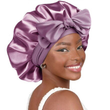 (42cm,Purple)Silk Bonnet for Sleeping Women Adjustable Double Layer Satin Bonnet Reduce Friction Prevent Frizz Natural Curly Hair