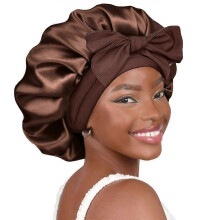 (42cm,Coffee)Silk Bonnet for Sleeping Women Adjustable Double Layer Satin Bonnet Reduce Friction Prevent Frizz Natural Curly Hair