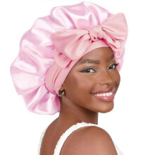 (36cm,Light Pink)Silk Bonnet for Sleeping Women Adjustable Double Layer Satin Bonnet Reduce Friction Prevent Frizz Natural Curly Hair