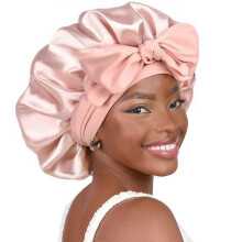 (42cm,Rose Pink)Silk Bonnet for Sleeping Women Adjustable Double Layer Satin Bonnet Reduce Friction Prevent Frizz Natural Curly Hair