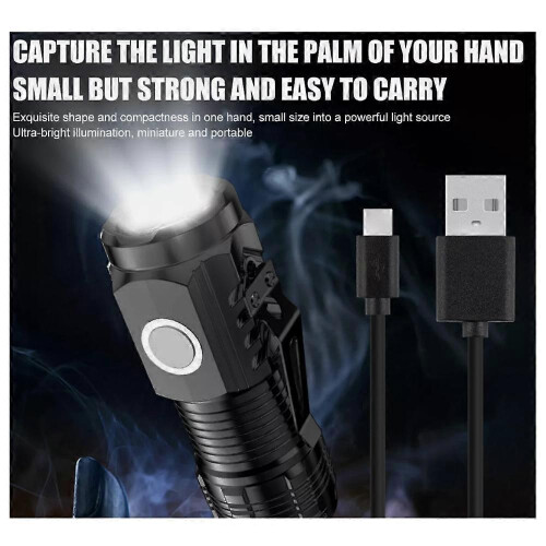 Mini Tactical LED Torch Super Bright Pocket Camping Flashlight USB Rechargeable 1