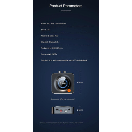 Bluetooth 5.1 Support TF Card Playback, Audio Transmitter Receiver Wireless Music navigation Adapter Tool 2
