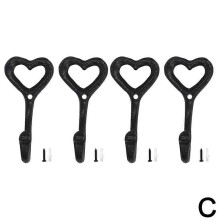 4X Cast Iron Heart Hooks Heart-shaped Hook Retro Iron Hooks