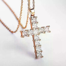Shiny Square Zircon Cross Pendant Necklaces for Women Fashion Hip Hop Punk Rhinestone Chain Collar Party Jewelry