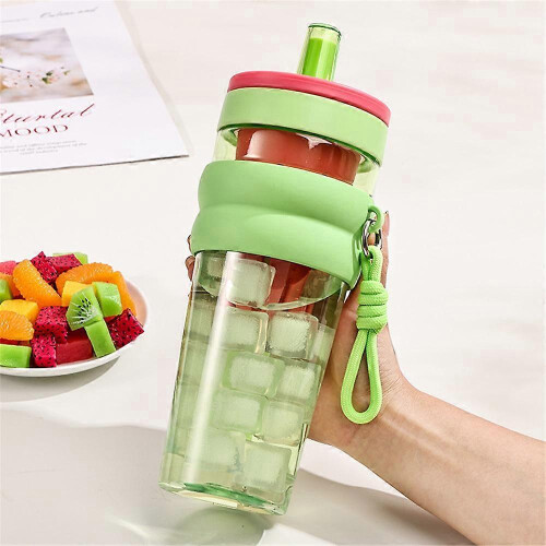 (Green)High-quality Water Cup Large Capacity High Temperature Resistant Plastic Straw Cup Portable Handle Tea Bin Summer Cup