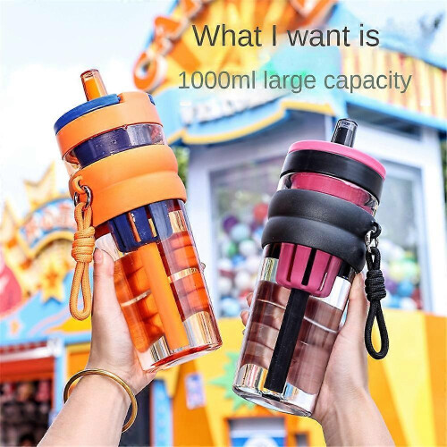 (Orange)High-quality Water Cup Large Capacity High Temperature Resistant Plastic Straw Cup Portable Handle Tea Bin Summer Cup 2