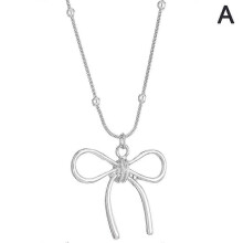 (Blue) Trendy Clavicle Chain Simple Bow Pendant High-End Niche Design for Women