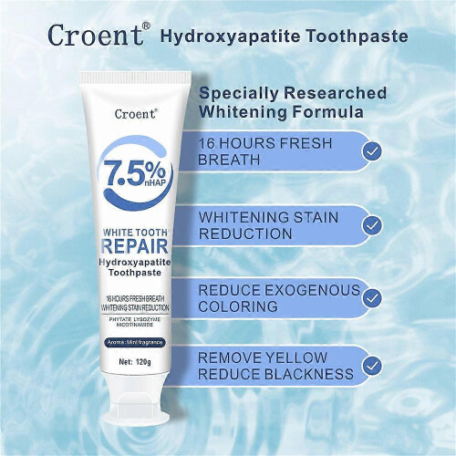 (1pc)1-3X 7.5% Hydroxyapatite Toothpaste, Fluoride-Free Hydroxyapatite Toothpaste Sensitive Teeth Friendly Whitening Toothpaste for Men & Women 1