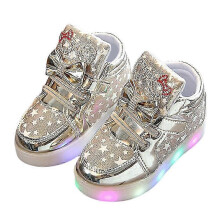 (27,Gold)Children Girls LED Lights Up Shoes Wear-resistant Luminous Flashing Sneakers for Girls