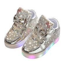 (25,Gold)Children Girls LED Lights Up Shoes Wear-resistant Luminous Flashing Sneakers for Girls