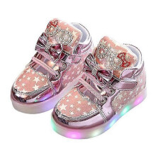 (28,Pink)Children Girls LED Lights Up Shoes Wear-resistant Luminous Flashing Sneakers for Girls