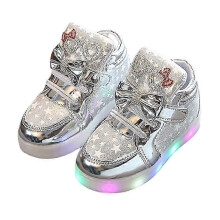 (29,Silver)Children Girls LED Lights Up Shoes Wear-resistant Luminous Flashing Sneakers for Girls