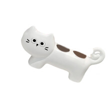 Kitten Shape Ceramic Toothbrush Holder 3 Slots Toothbrush-White